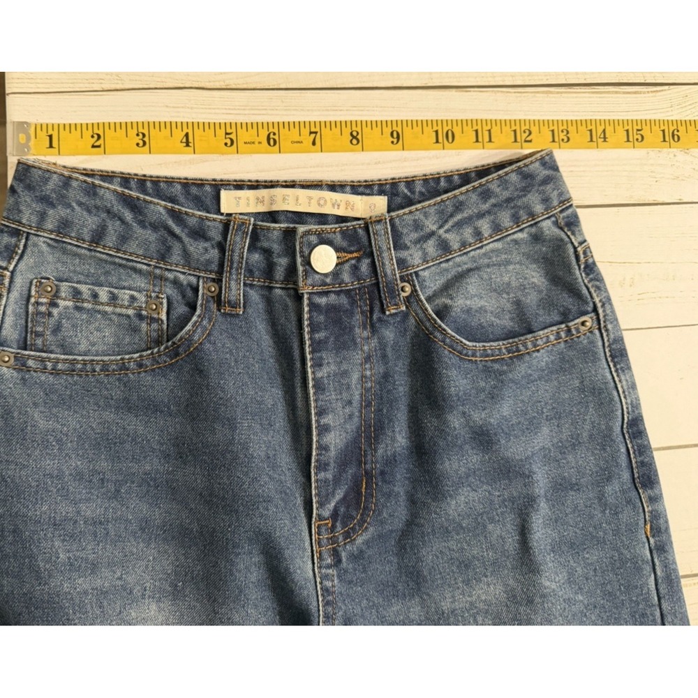 Tinseltown High Waist Wide Leg Cuffed Jeans High Rise Med Wash Womans Sz 0 - Picture 3 of 8